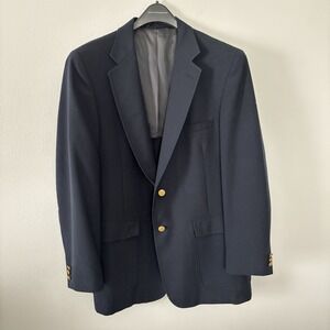 American Craftmen Mens Navy Blue Blazer Jacket Gold Buttons Classic Business 44R